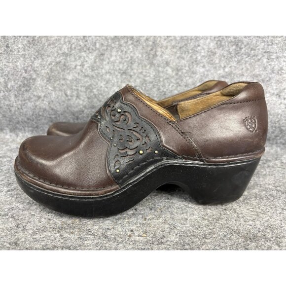 Ariat Shoes Womens Size 7.5B Leather Clog Slip On Comfort Heel Western - Picture 1 of 8